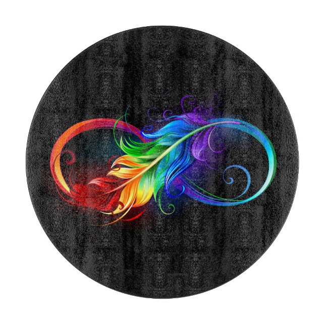 Infinity Symbol with Rainbow Feather Cutting Board (Front)