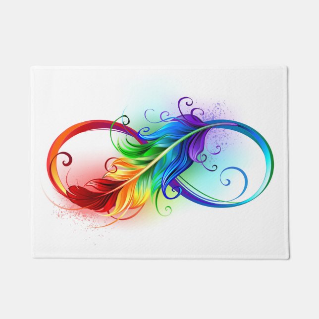 Infinity Symbol with Rainbow Feather Doormat (Front)