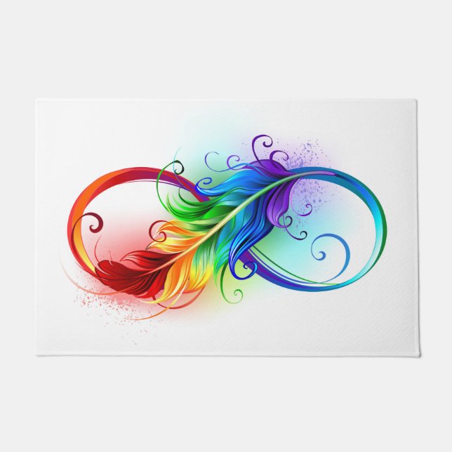 Infinity Symbol with Rainbow Feather Doormat (Front)