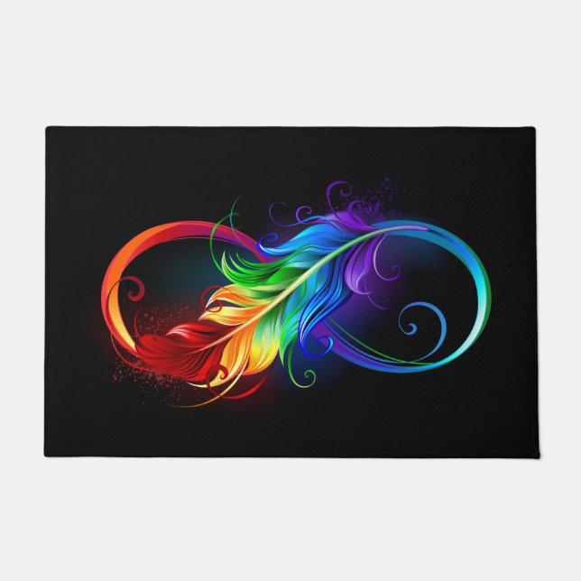 Infinity Symbol with Rainbow Feather Doormat (Front)