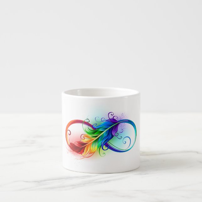 Infinity Symbol with Rainbow Feather Espresso Cup (Front)