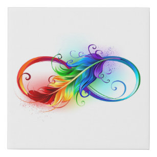 Infinity Symbol with Rainbow Feather Faux Canvas Print