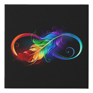 Infinity Symbol with Rainbow Feather Faux Canvas Print