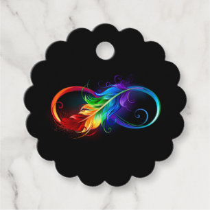 Infinity Symbol with Rainbow Feather Favour Tags