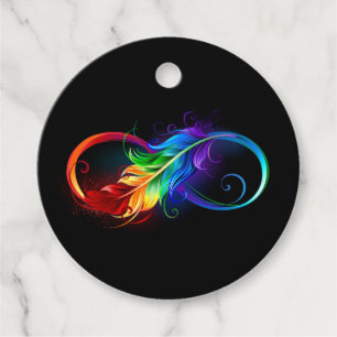Infinity Symbol with Rainbow Feather Favour Tags