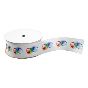 Infinity Symbol with Rainbow Feather Grosgrain Ribbon