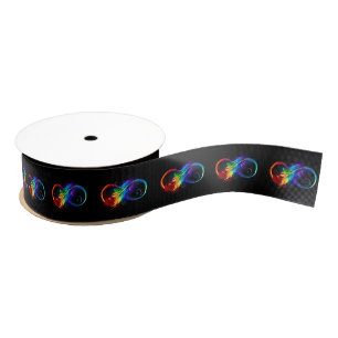 Infinity Symbol with Rainbow Feather Grosgrain Ribbon