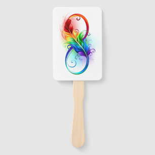 Infinity Symbol with Rainbow Feather Hand Fan