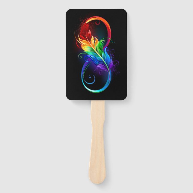 Infinity Symbol with Rainbow Feather Hand Fan (Front)