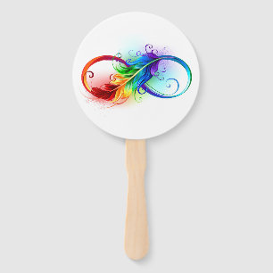 Infinity Symbol with Rainbow Feather Hand Fan