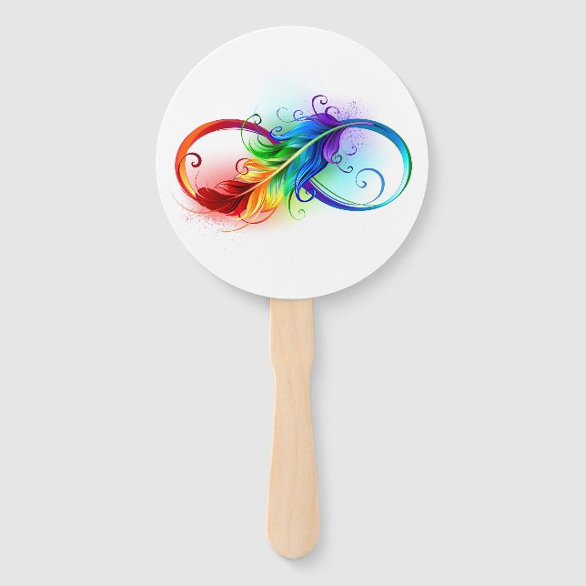 Infinity Symbol with Rainbow Feather Hand Fan (Front)