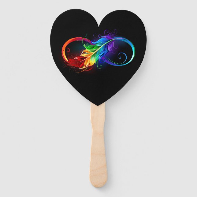 Infinity Symbol with Rainbow Feather Hand Fan (Front)