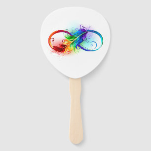 Infinity Symbol with Rainbow Feather Hand Fan