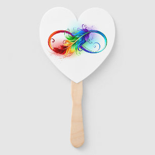 Infinity Symbol with Rainbow Feather Hand Fan
