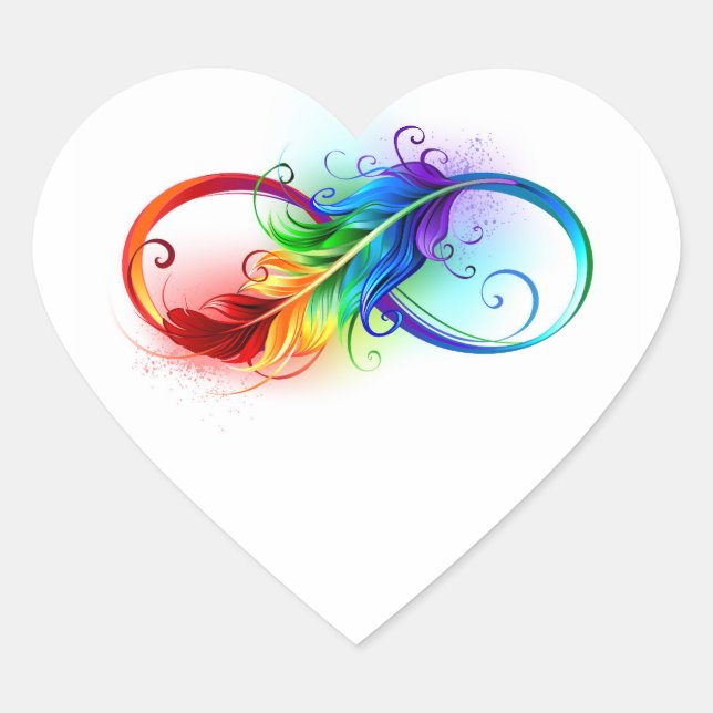 Infinity Symbol with Rainbow Feather Heart Sticker (Front)