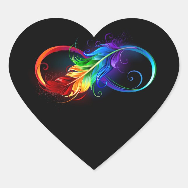 Infinity Symbol with Rainbow Feather Heart Sticker (Front)
