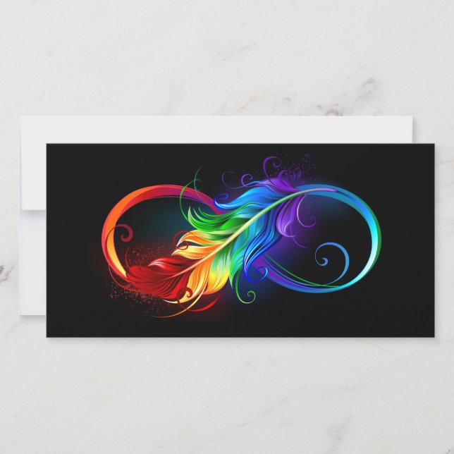 Infinity Symbol with Rainbow Feather Holiday Card (Front)