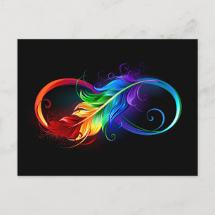 Infinity Symbol with Rainbow Feather Holiday Postcard