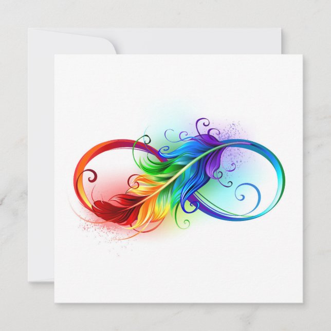 Infinity Symbol with Rainbow Feather Invitation (Front)