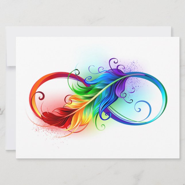 Infinity Symbol with Rainbow Feather Invitation (Front)