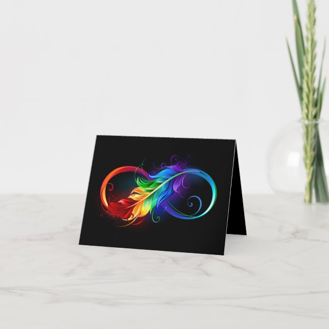 Infinity Symbol with Rainbow Feather Invitation (Front)