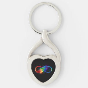 Infinity Symbol with Rainbow Feather Key Ring