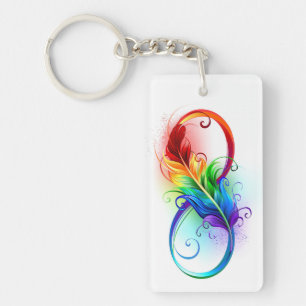 Infinity Symbol with Rainbow Feather Key Ring