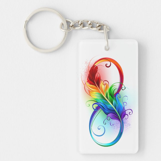 Infinity Symbol with Rainbow Feather Key Ring (Front)