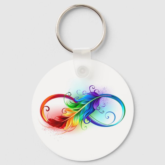 Infinity Symbol with Rainbow Feather Key Ring (Front)