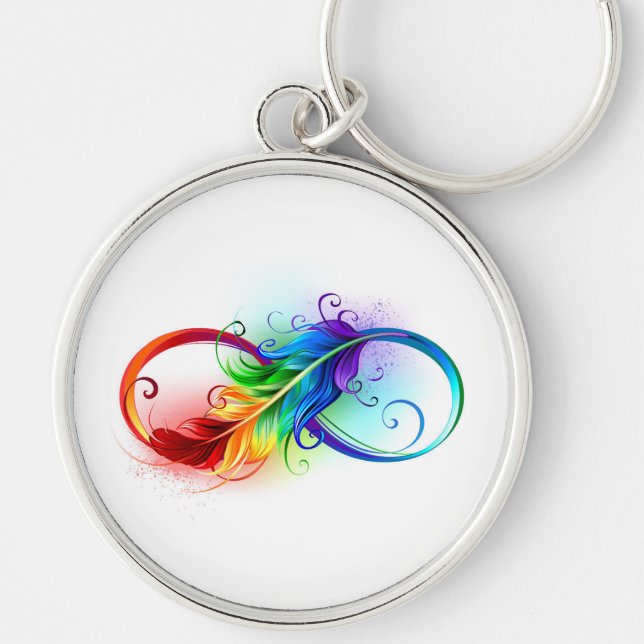 Infinity Symbol with Rainbow Feather Key Ring (Front)