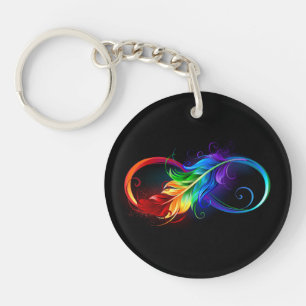 Infinity Symbol with Rainbow Feather Key Ring