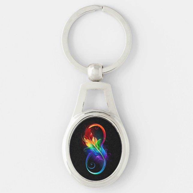 Infinity Symbol with Rainbow Feather Key Ring (Front)