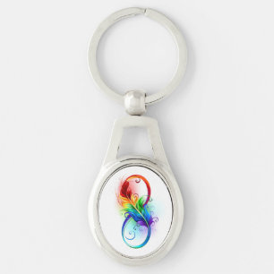 Infinity Symbol with Rainbow Feather Key Ring