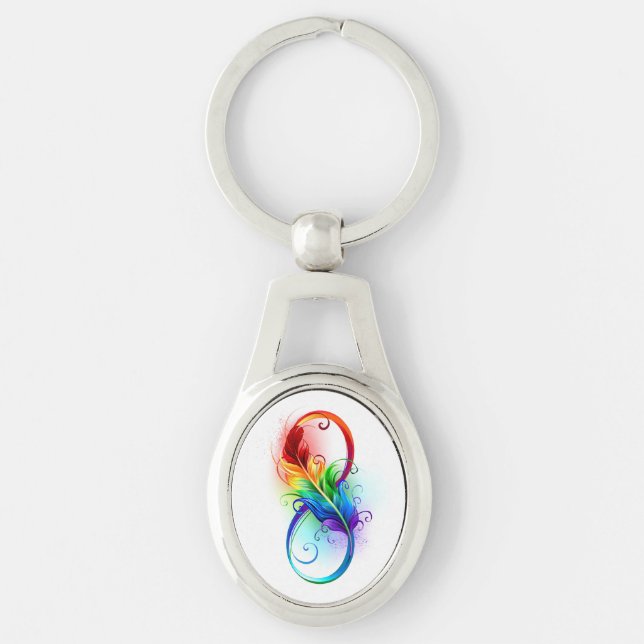 Infinity Symbol with Rainbow Feather Key Ring (Front)