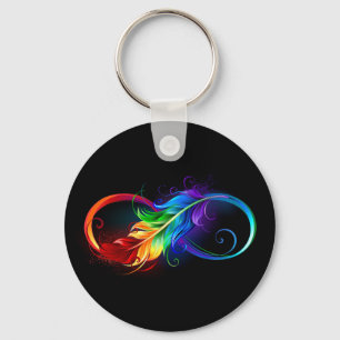 Infinity Symbol with Rainbow Feather Key Ring