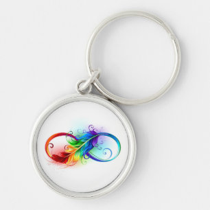 Infinity Symbol with Rainbow Feather Key Ring