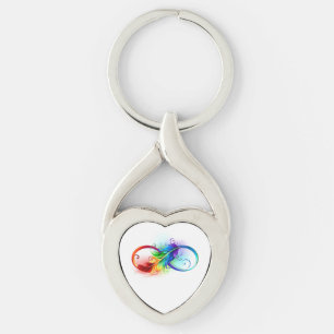 Infinity Symbol with Rainbow Feather Key Ring