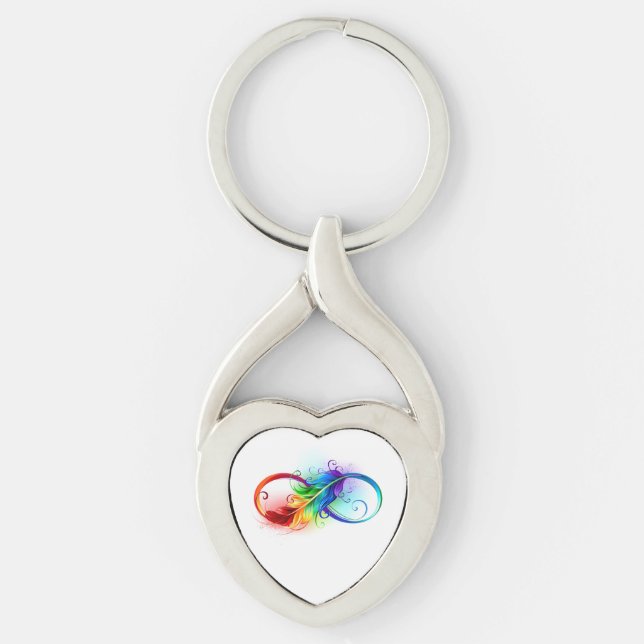 Infinity Symbol with Rainbow Feather Key Ring (Front)
