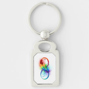 Infinity Symbol with Rainbow Feather Key Ring