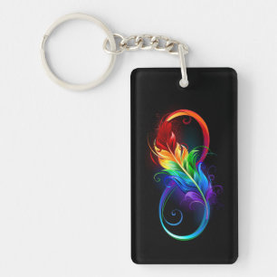 Infinity Symbol with Rainbow Feather Key Ring