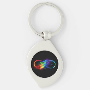 Infinity Symbol with Rainbow Feather Key Ring
