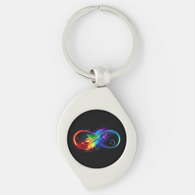 Infinity Symbol with Rainbow Feather Key Ring (Front)