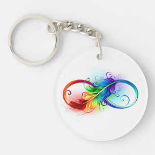 Infinity Symbol with Rainbow Feather Key Ring