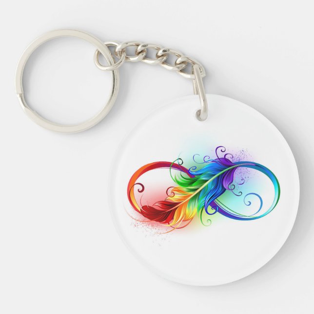 Infinity Symbol with Rainbow Feather Key Ring (Front)