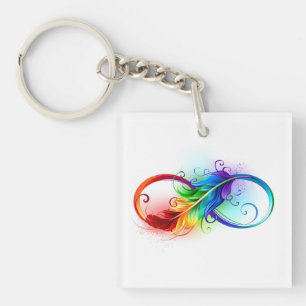 Infinity Symbol with Rainbow Feather Key Ring