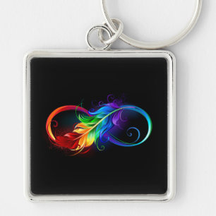 Infinity Symbol with Rainbow Feather Key Ring