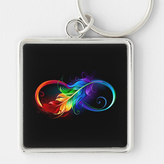 Infinity Symbol with Rainbow Feather Key Ring (Front)