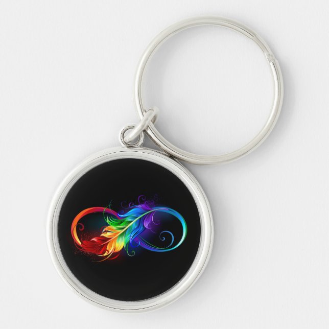 Infinity Symbol with Rainbow Feather Key Ring (Front)
