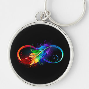 Infinity Symbol with Rainbow Feather Key Ring