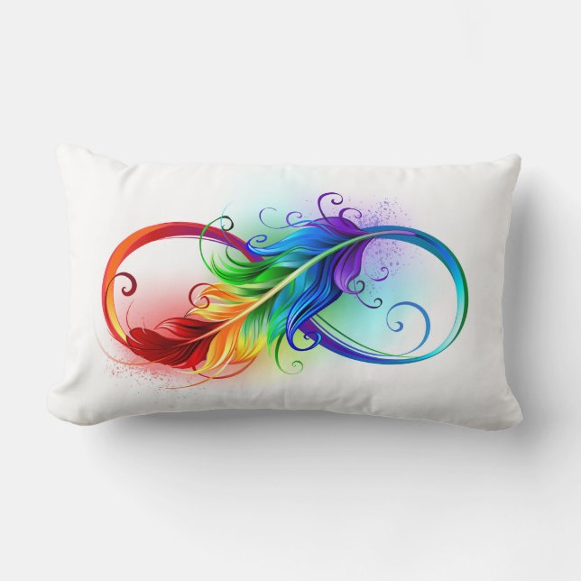 Infinity Symbol with Rainbow Feather Lumbar Cushion (Front)